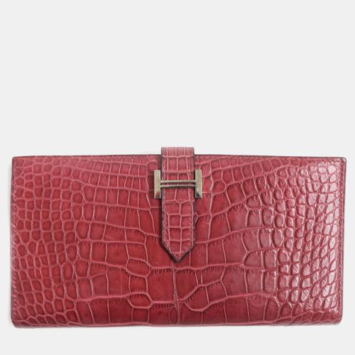 Hermes Bearn Alligator Leather Wallet Rouge Red Leather - Hermes - Modalova