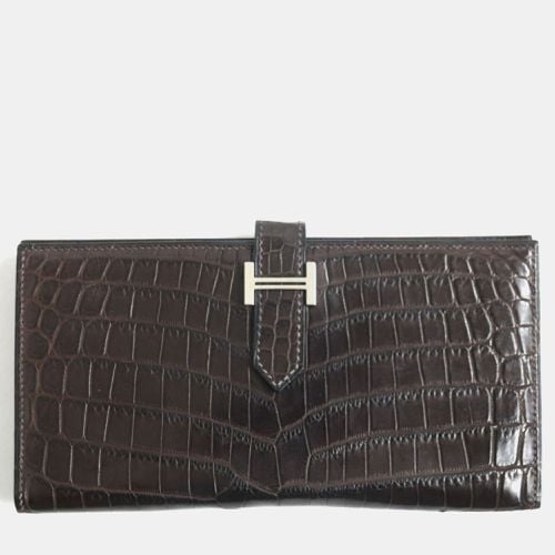 Hermes Bearn Niloticus Crocodile Leather Wallet Brown Leather - Hermes - Modalova