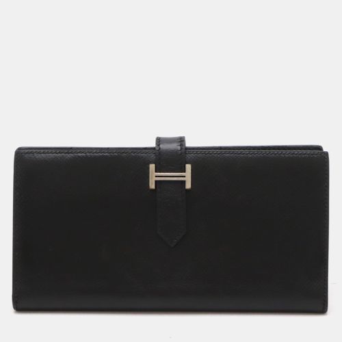 Hermes Bearn Souffle Long Wallet Black Leather Black Leather - Hermes - Modalova