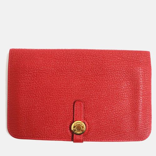 Hermes Dogon Gm Chevre Mysore Leather Wallet Red Leather - Hermes - Modalova