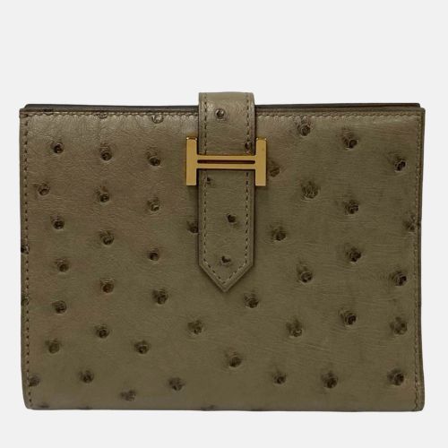 Hermes Grey Leather Ostrich Leather Compact Wallet - Hermes - Modalova