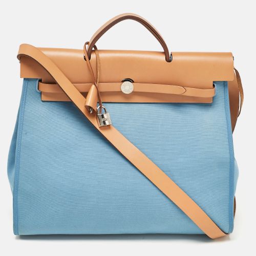 Hermes Bleu Azur/Natural Toile and Vache Hunter Herbag Zip 39 Bag - Hermes - Modalova