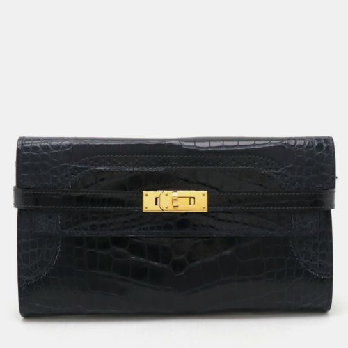 Hermes Blue Leather Alligator Kelly Long Bifold Wallet - Hermes - Modalova