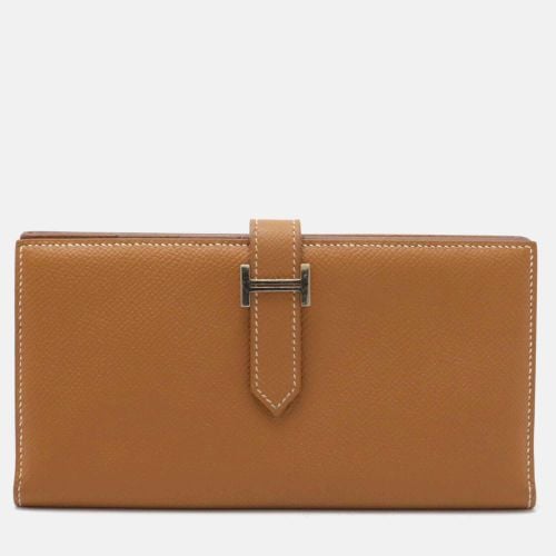 Camel Leather Bearn Souffle Wallet - Hermes - Modalova