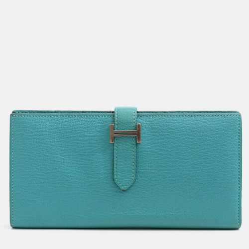 Hermes Leather Chevre Turquoise Bearn Wallet - Hermes - Modalova