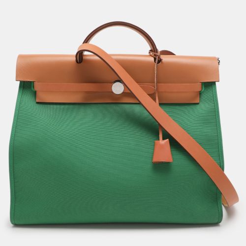 Hermès Natural/Green Toile Canvas and Vache Hunter Leather Herbag Zip 39 Bag - Hermes - Modalova