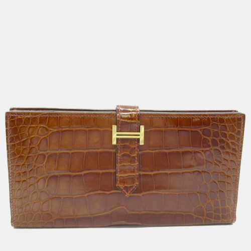 Hermes Brown Leather Bearn Long Wallet - Hermes - Modalova