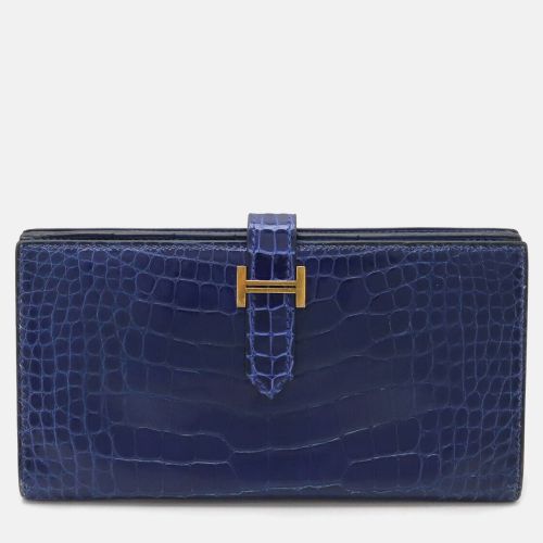 Hermes Blue Leather Bearn Long Wallet - Hermes - Modalova