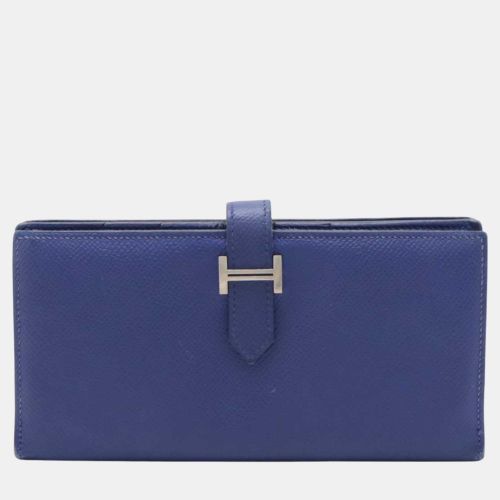 Hermes Blue Leather Bearn Soufflet Long Wallet - Hermes - Modalova