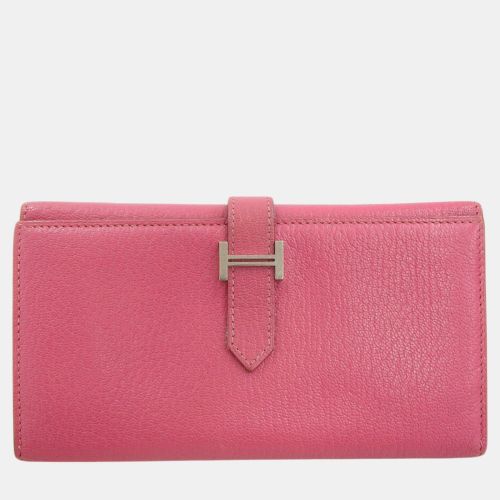 Hermes Red Chevre Leather Bearn Long Wallet - Hermes - Modalova