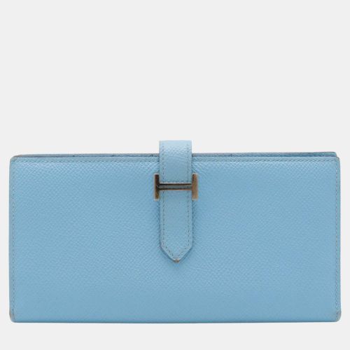 Hermes Blue Leather Bearn Souffle Long Wallet - Hermes - Modalova