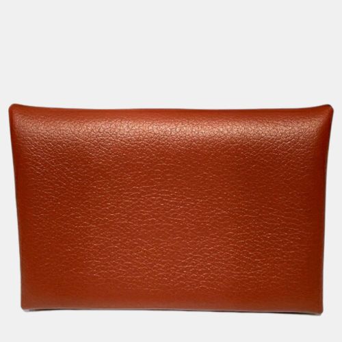 Hermes Brown Leather Calvi Card Holder - Hermes - Modalova