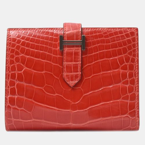 Hermes Red Leather Bearn Compact Wallet - Hermes - Modalova