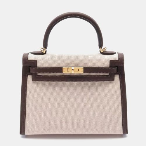 Hermes Limited Edition Moka Swift and Ecru Toile Kelly 25 Sellier Bag - Hermes - Modalova