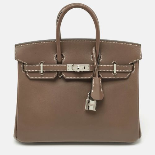 Etoupe Tadelakt Leather Palladium Finish Birkin 25 Bag - Hermes - Modalova