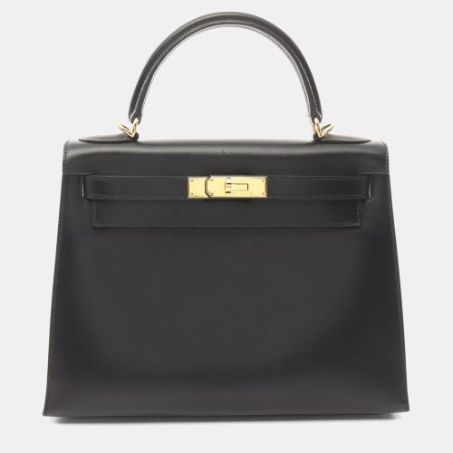 Hermes Kelly 28 Black Box Calf Leather Top Handle Bag - Hermes - Modalova