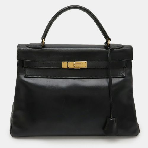 Hermes Kelly 32 Handbag With Inner Stitching Box Calf Leather Scarf Black - Hermes - Modalova
