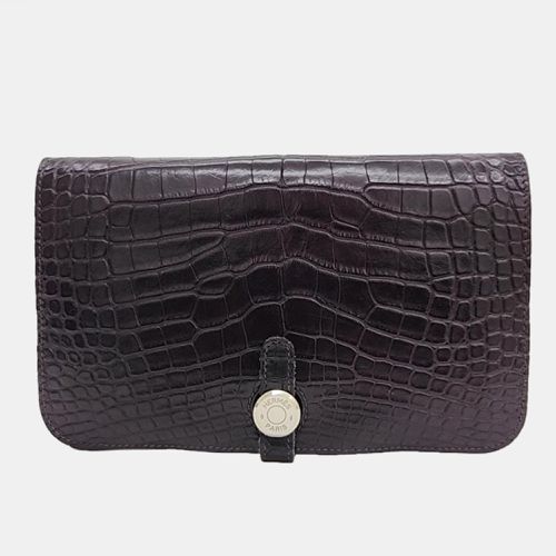 Hermes Burgundy Alligator Leather Dogon Long Wallet - Hermes - Modalova