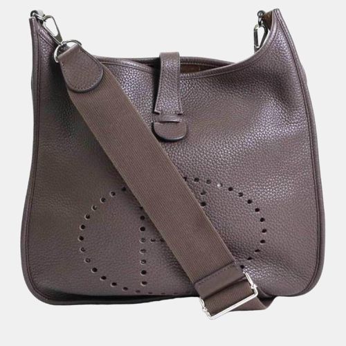 HERMES Crossbody Shoulder Bag Evelyn 3 GM Taurillon Clemence/Canvas Dark Brown Silver Unisex - Hermes - Modalova