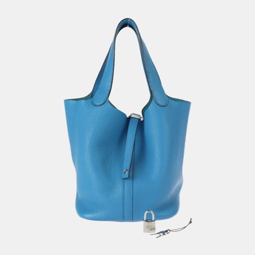 Hermes Picotin Lock MM Handbag Taurillon Clemence Blue Hydra Silver Metal Fittings Tote Bag X Stamp - Hermes - Modalova