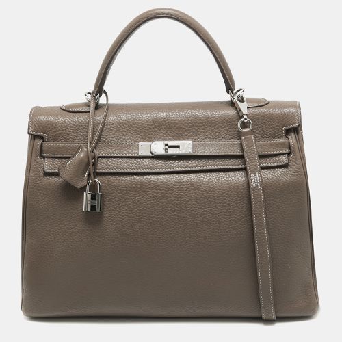 Hermes Etain Taurillion Clemence Leather Palladium Finish Kelly Retourne 35 Bag - Hermes - Modalova