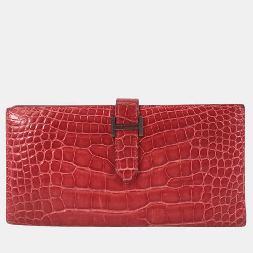 Hermes Red Crocodile Bearn Wallet - Hermes - Modalova