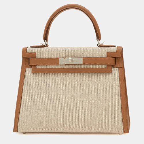 Hermes Ecru Fauve Toile H Swift Kelly 28 Handbag - Hermes - Modalova