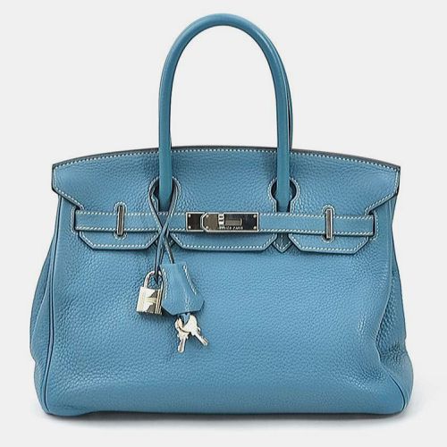 Handbag Birkin 30 Taurillon Clemence Turquoise Silver Ladies - Hermes - Modalova