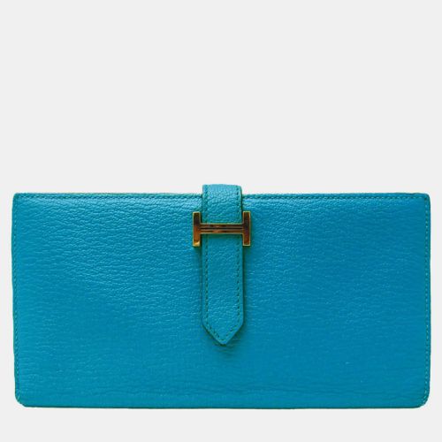 Hermes Blue Epsom Leather Bearn Classic Wallet - Hermes - Modalova