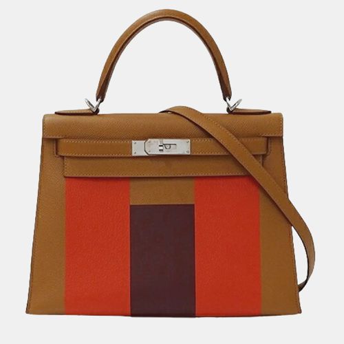 HERMES Kelly Letter 28 Vaux Epson Gold Capucines Rouge Ash Bag Women's Handbag Shoulder 2way Outside Sewing Brown C Engraved - Hermes - Modalova