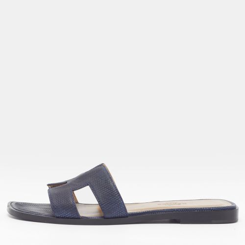 Oran Size 35 Lizard Embossed Leather Flat Slides - Hermes - Modalova