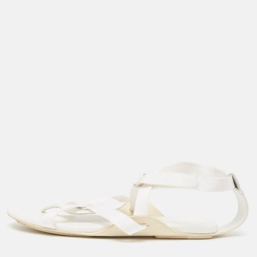 Hermes White Leather and Fabric Strappy Flat Sandals Size 38.5 - Hermes - Modalova