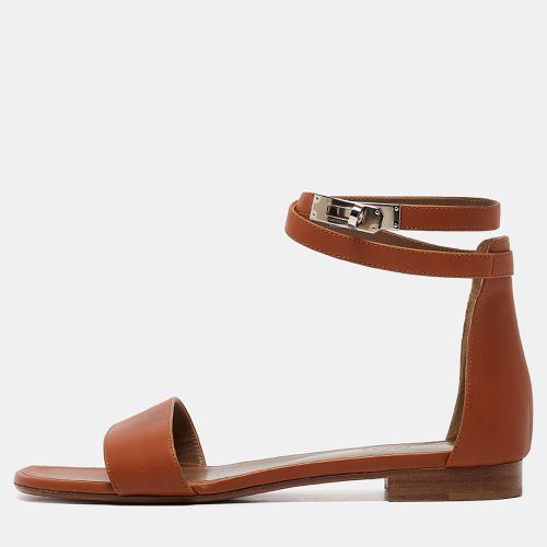 Hermes Brown Leather Manege Ankle Strap Flat Sandals Size 39 - Hermes - Modalova