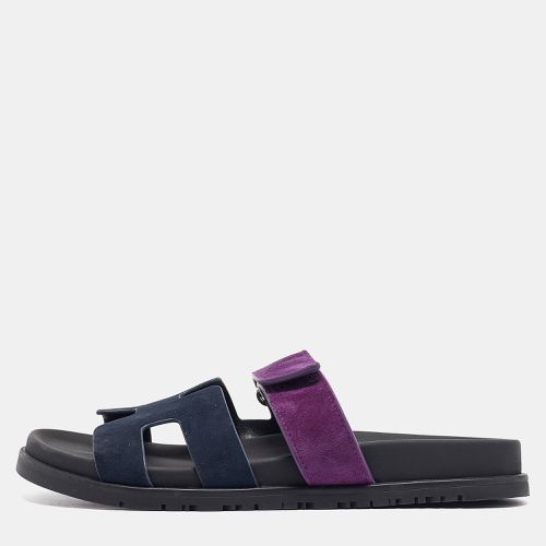 Hermes Navy Blue/Purple Suede Chypre Slide Sandals Size 40 - Hermes - Modalova