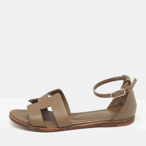 Hermes Green Leather Santorini Ankle Strap Flat Sandals Size 37 - Hermes - Modalova