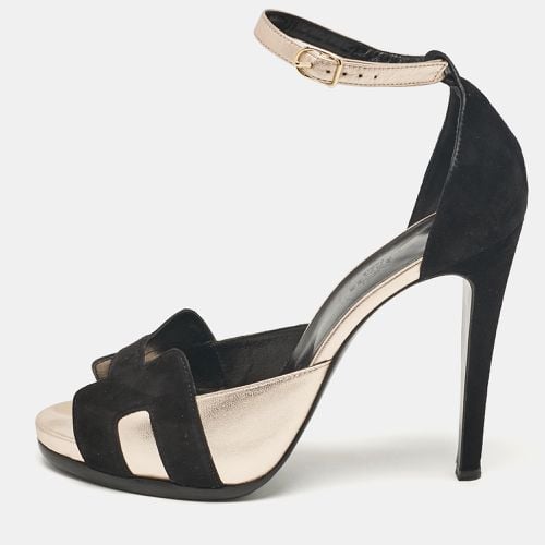 Hermes Black Leather and Suede Premiere 70 Ankle Strap Sandals Size 40.5 - Hermes - Modalova