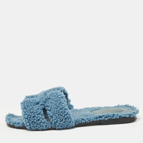 Hermes Blue Shearling Fur Oran Flat Slides Size 37 - Hermes - Modalova