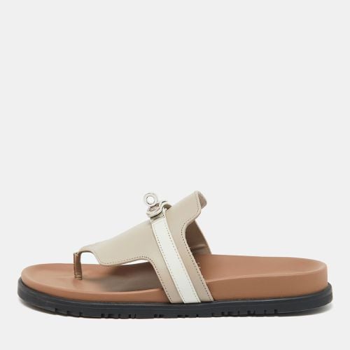 Beige/White Leather Empire Flat Sandals Size 40 - Hermes - Modalova