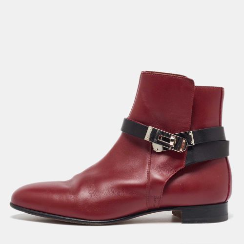 Hermes Burgundy/Black Leather Neo Ankle Length Boots Size 37 - Hermes - Modalova