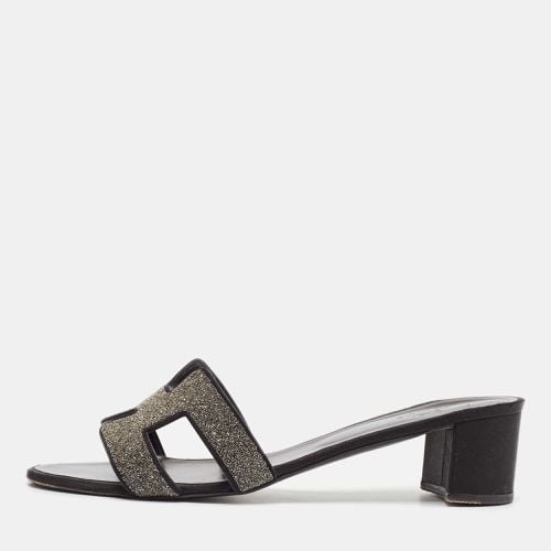 Hermes Silver/Black Glitter and Satin Oasis Slide Sandals Size 41 - Hermes - Modalova