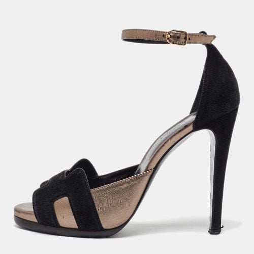 Hermes Black/Grey Leather and Suede Premiere Ankle Strap Sandals Size 40 - Hermes - Modalova