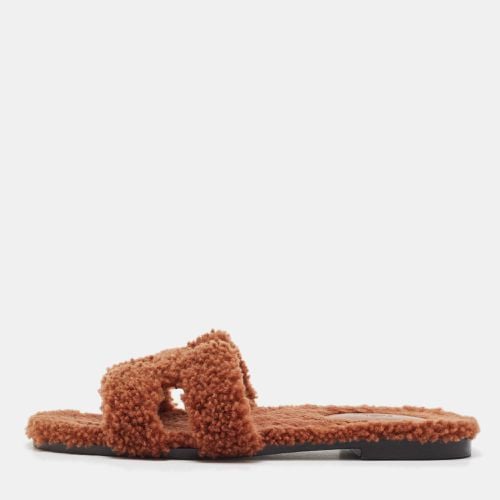 Hermes Brown Shearling Fur Oran Flat Slides Size 39 - Hermes - Modalova