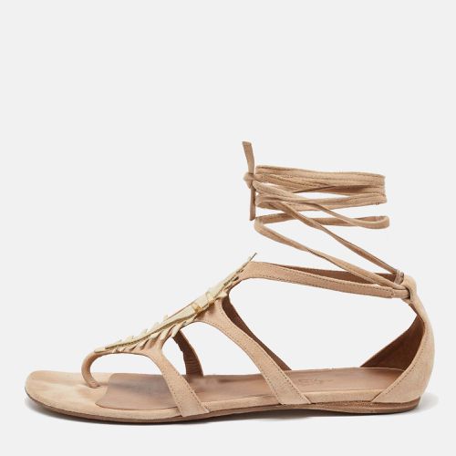 Hermes Beige Suede Coquillage Caged Flat Sandals Size 37.5 - Hermes - Modalova