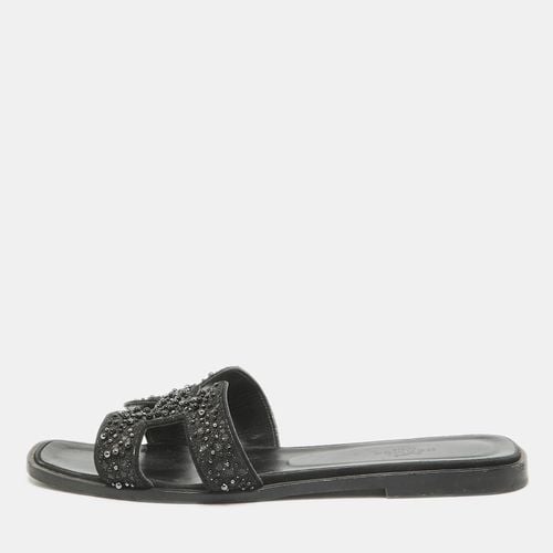 Hermes Black Beaded Suede Oran Flat Slides Size 38.5 - Hermes - Modalova