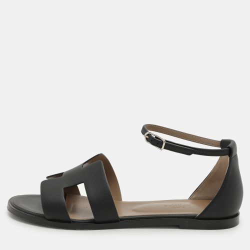 Hermes Black Leather Santorini Flat Sandals Size 39 - Hermes - Modalova