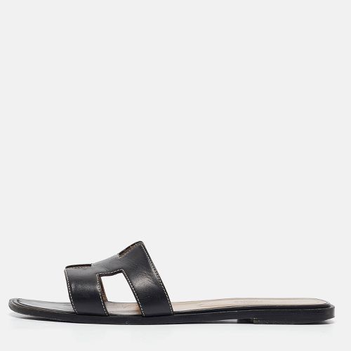 Hermes Black Leather Oran Flat Slides Size 40.5 - Hermes - Modalova