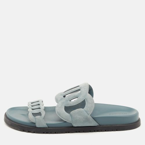 Hermes Light Blue Suede Extra Flat Sandals Size 40 - Hermes - Modalova