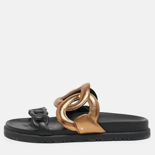 Hermes Black/Gold Leather Extra Sandals Size 36 - Hermes - Modalova