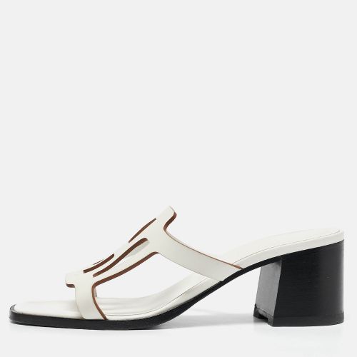 Hermes White Leather Izzy Slide Sandals Size 38.5 - Hermes - Modalova