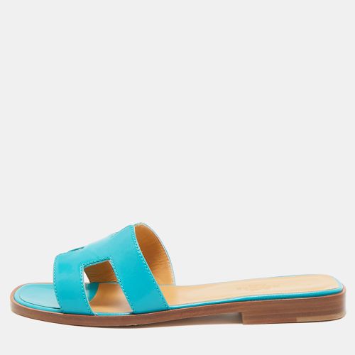 Hermes Turquoise Leather Oran Flat Slides Size 36 - Hermes - Modalova